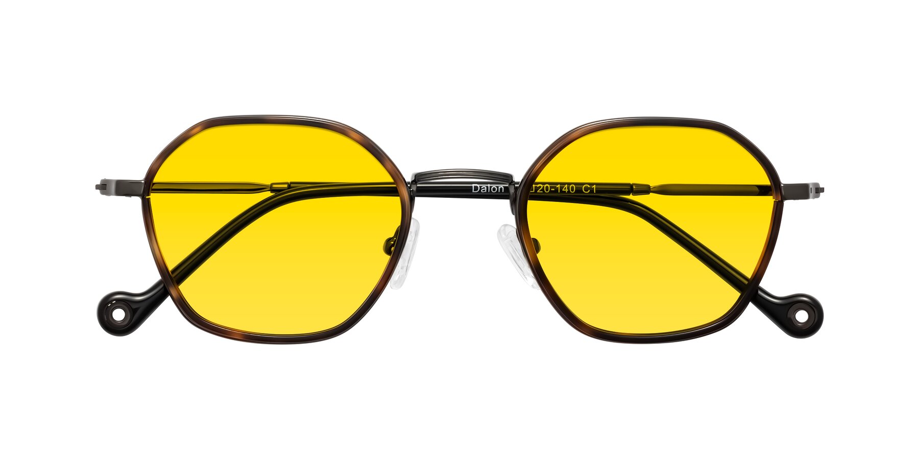 Folded Front of Dalon in Tortoise/Gunmetal with Yellow Tinted Lenses