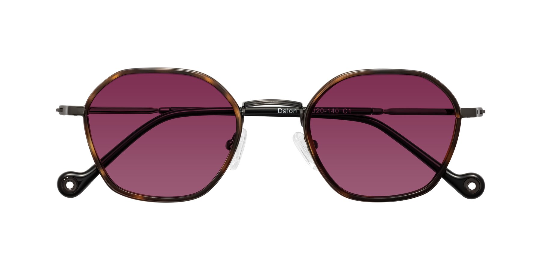 Folded Front of Dalon in Tortoise/Gunmetal with Wine Tinted Lenses