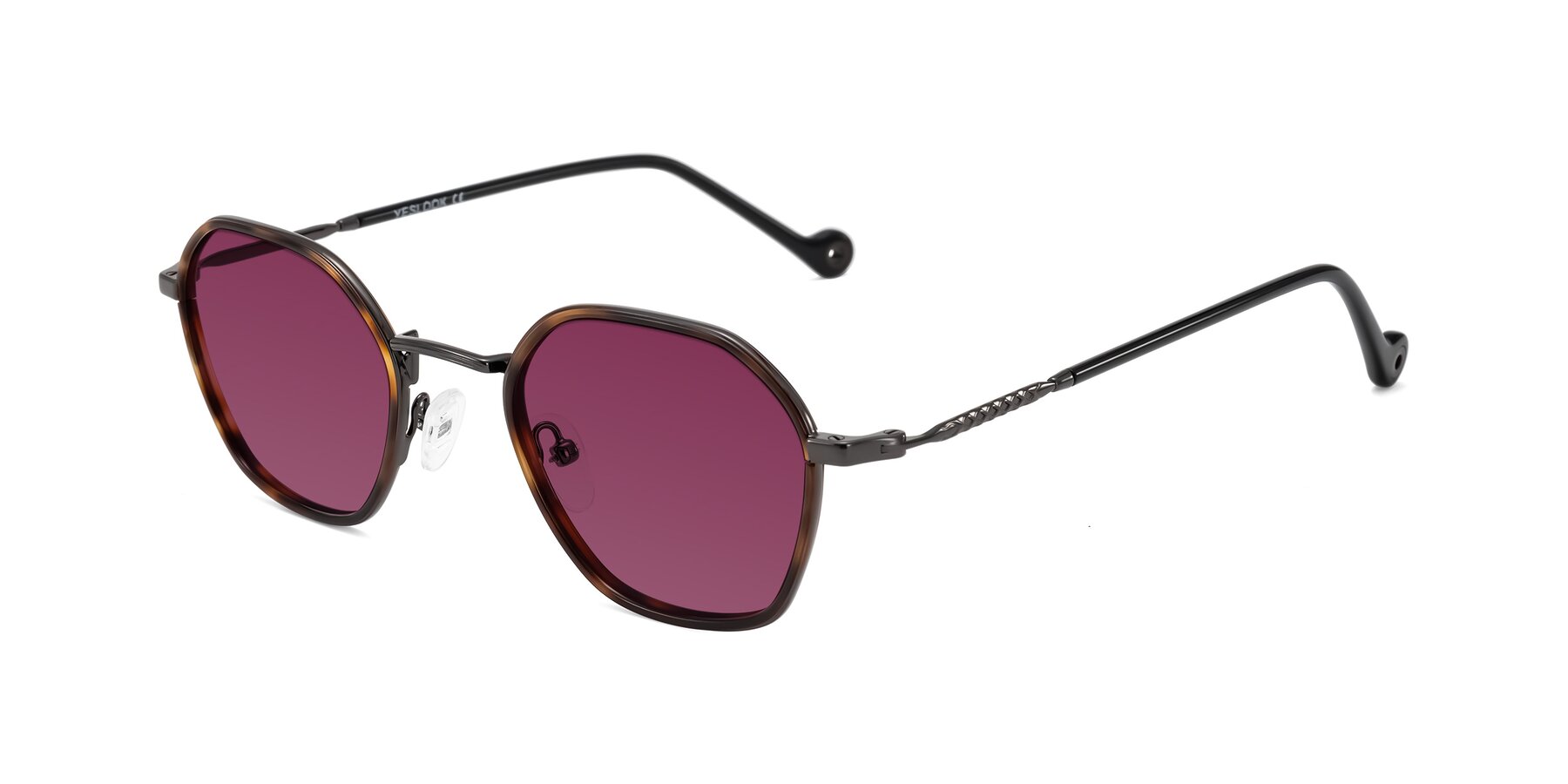 Angle of Dalon in Tortoise/Gunmetal with Wine Tinted Lenses