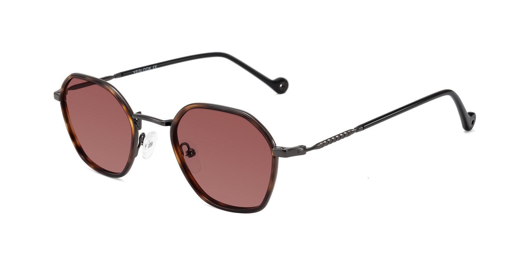 Angle of Dalon in Tortoise/Gunmetal with Garnet Tinted Lenses