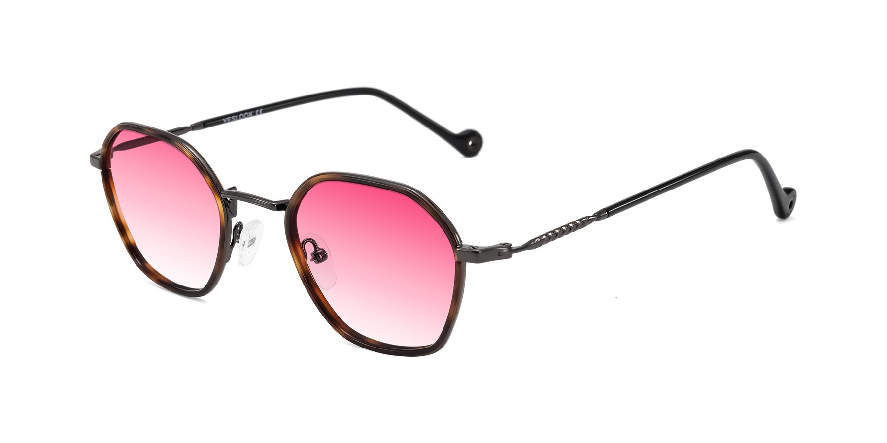 Angle of Dalon in Tortoise/Gunmetal with Pink Gradient Lenses