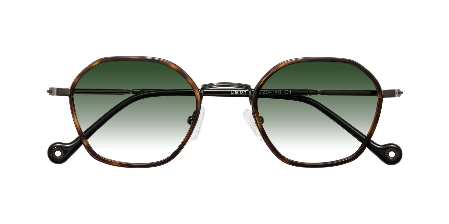 Folded Front of Dalon in Tortoise/Gunmetal with Green Gradient Lenses