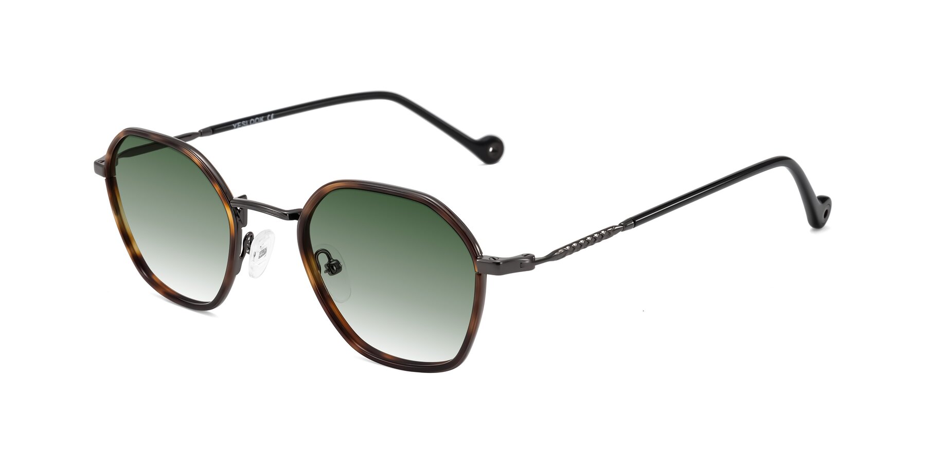 Angle of Dalon in Tortoise/Gunmetal with Green Gradient Lenses