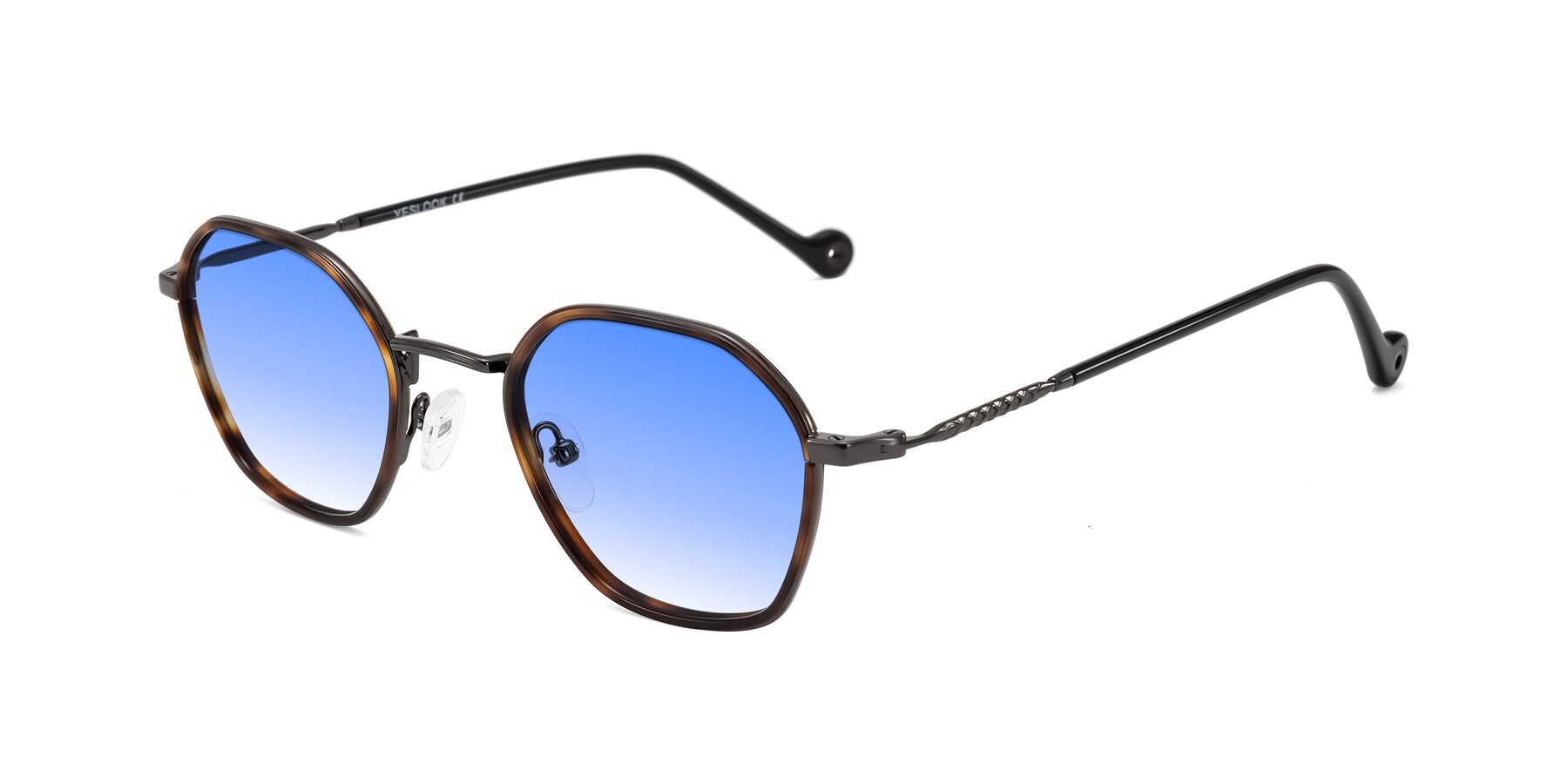 Angle of Dalon in Tortoise/Gunmetal with Blue Gradient Lenses