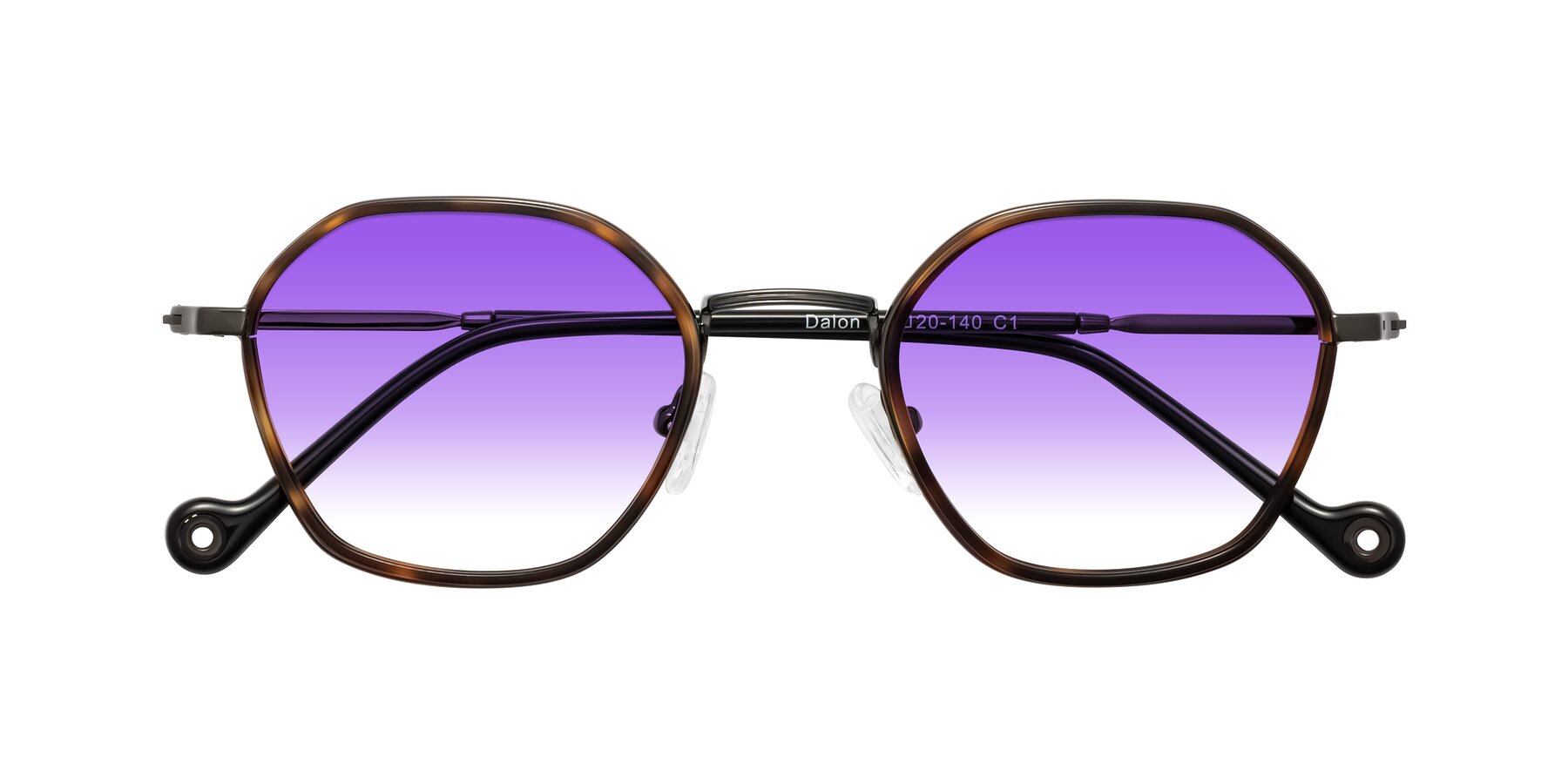 Folded Front of Dalon in Tortoise/Gunmetal with Purple Gradient Lenses