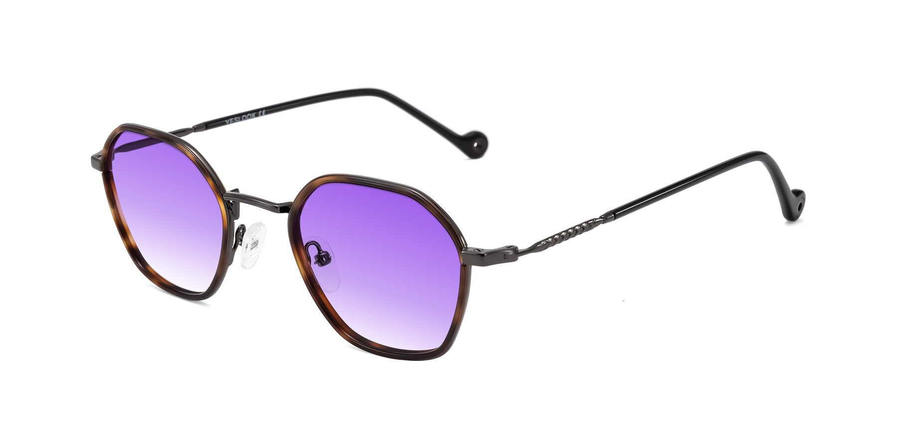 Angle of Dalon in Tortoise/Gunmetal with Purple Gradient Lenses