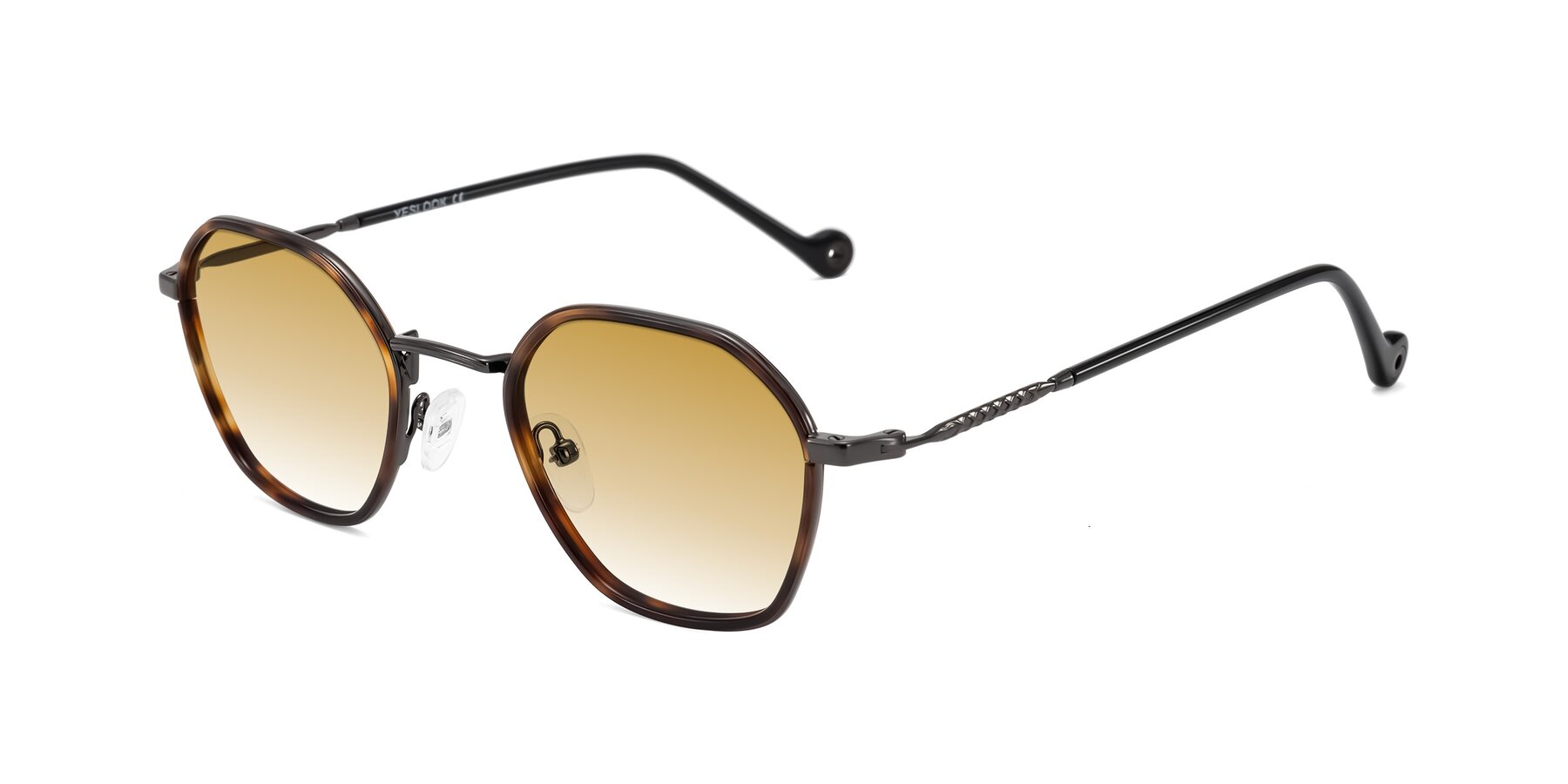 Angle of Dalon in Tortoise/Gunmetal with Champagne Gradient Lenses