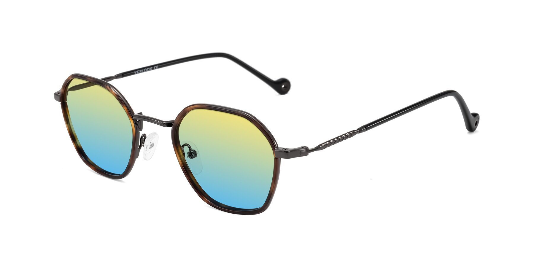 Angle of Dalon in Tortoise/Gunmetal with Yellow / Blue Gradient Lenses