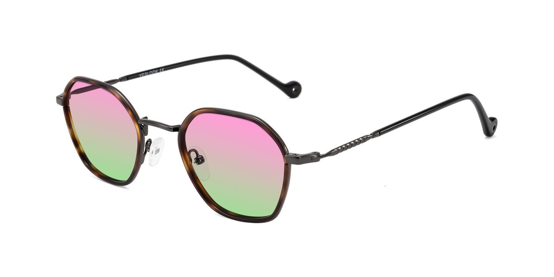 Angle of Dalon in Tortoise/Gunmetal with Pink / Green Gradient Lenses