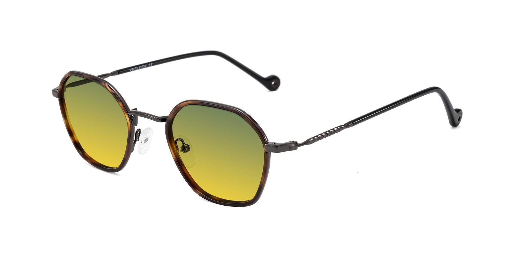 Angle of Dalon in Tortoise/Gunmetal with Green / Yellow Gradient Lenses