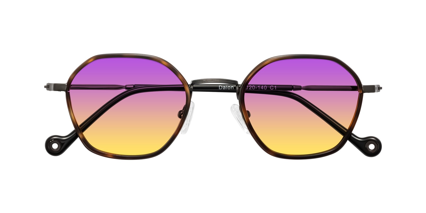 Folded Front of Dalon in Tortoise/Gunmetal with Purple / Yellow Gradient Lenses