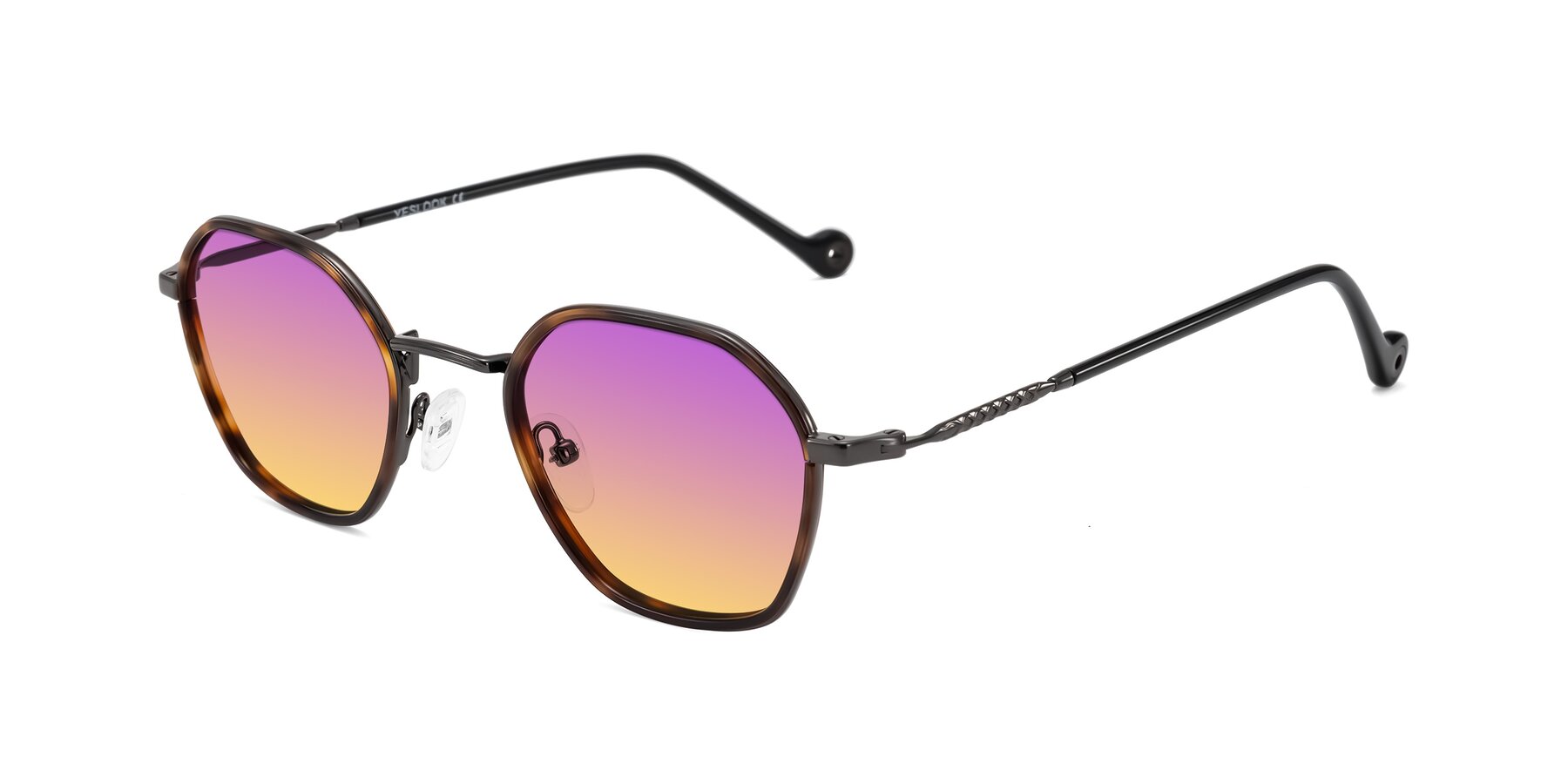 Angle of Dalon in Tortoise/Gunmetal with Purple / Yellow Gradient Lenses