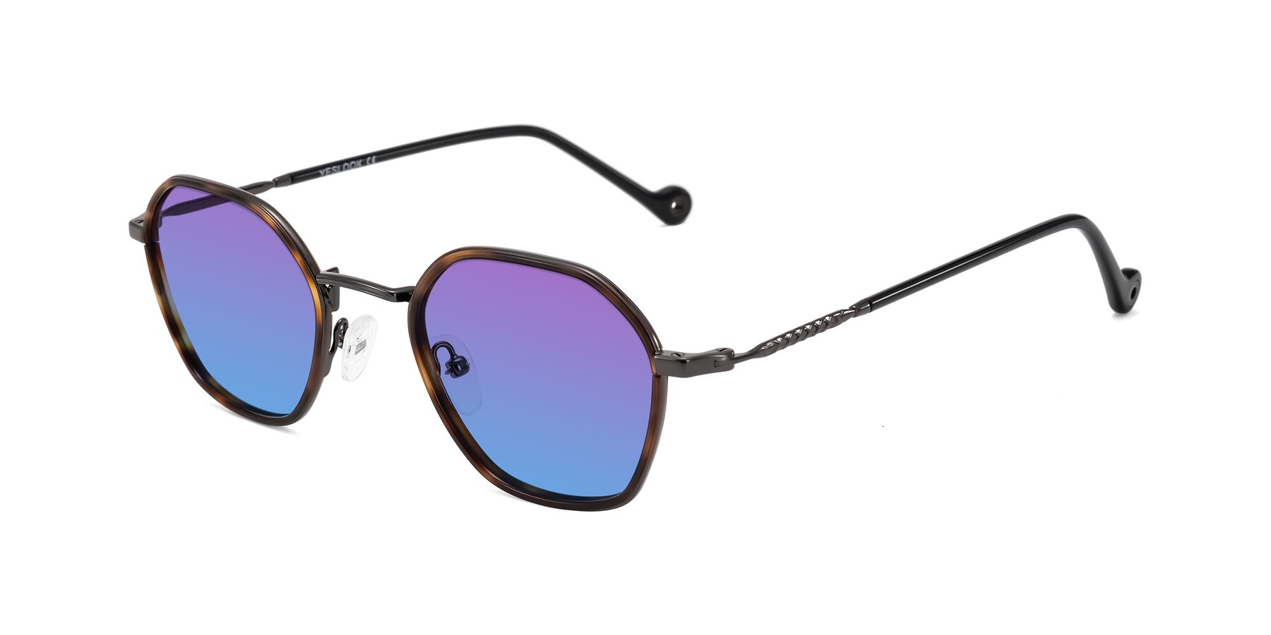 Angle of Dalon in Tortoise/Gunmetal with Purple / Blue Gradient Lenses