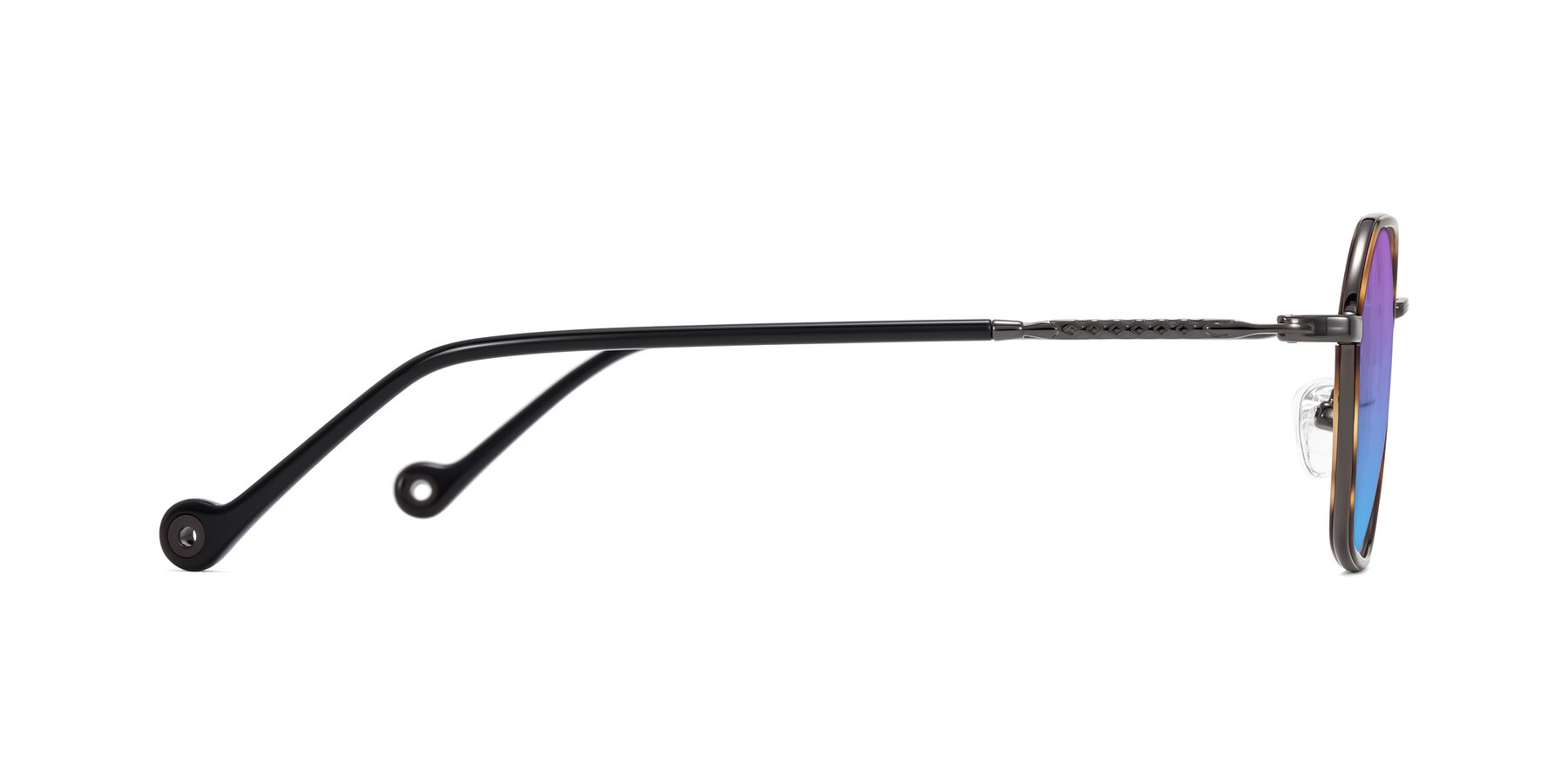 Side of Dalon in Tortoise/Gunmetal with Purple / Blue Gradient Lenses