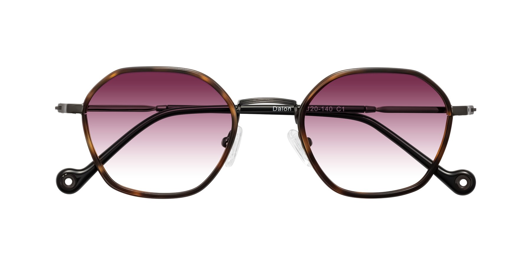 Folded Front of Dalon in Tortoise/Gunmetal with Wine Gradient Lenses
