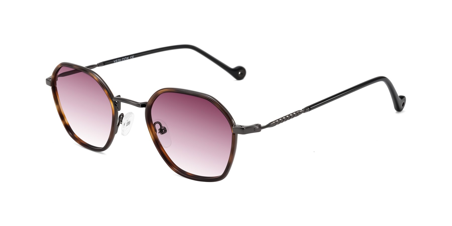 Angle of Dalon in Tortoise/Gunmetal with Wine Gradient Lenses