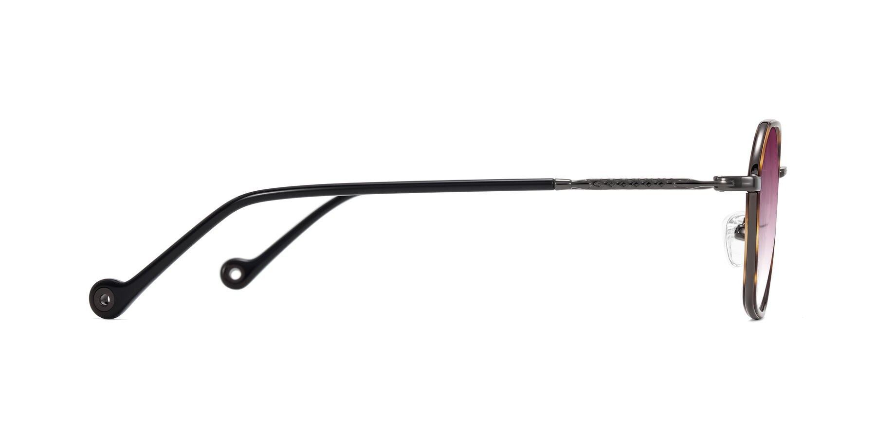 Side of Dalon in Tortoise/Gunmetal with Wine Gradient Lenses