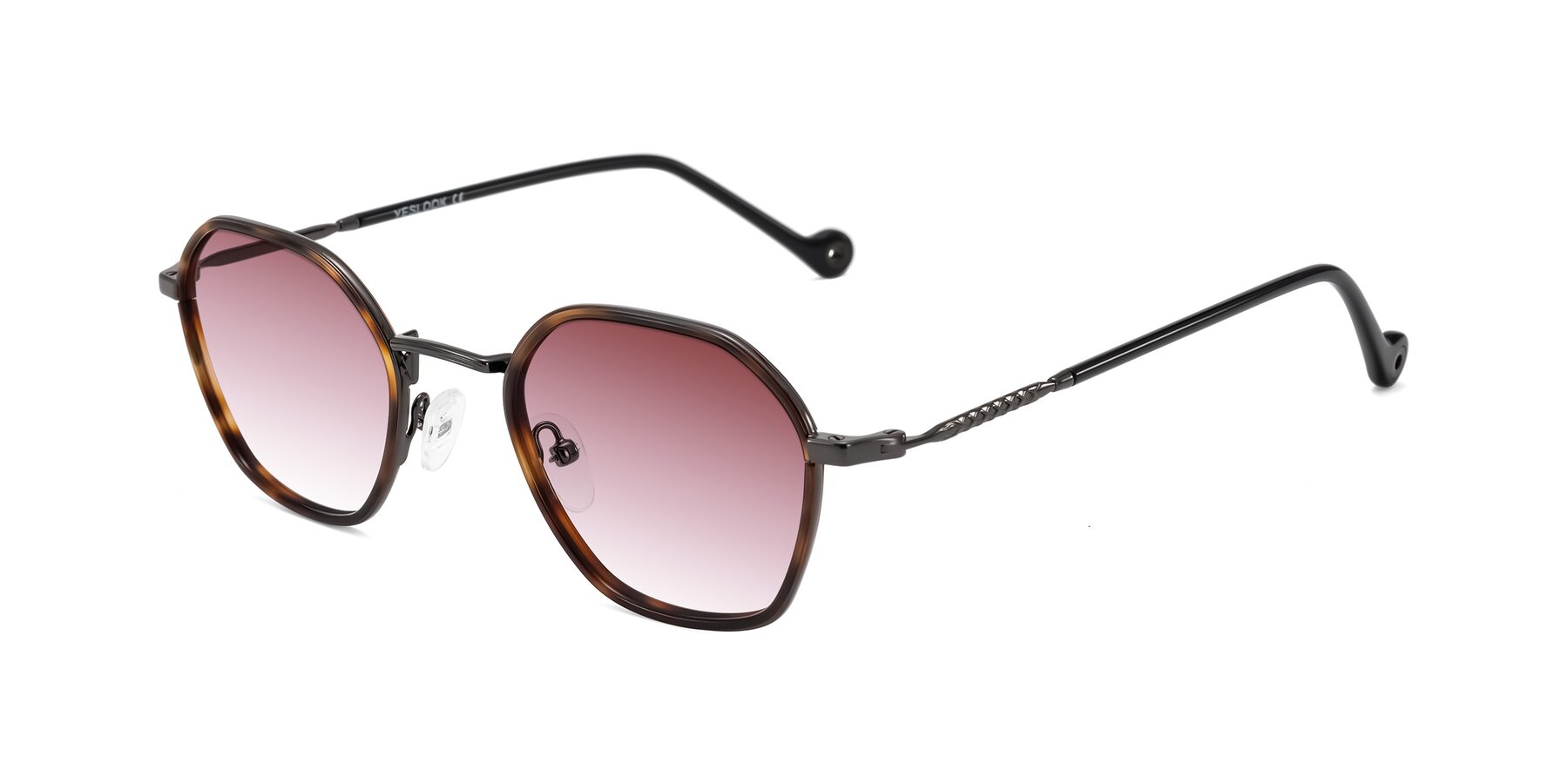 Angle of Dalon in Tortoise/Gunmetal with Garnet Gradient Lenses