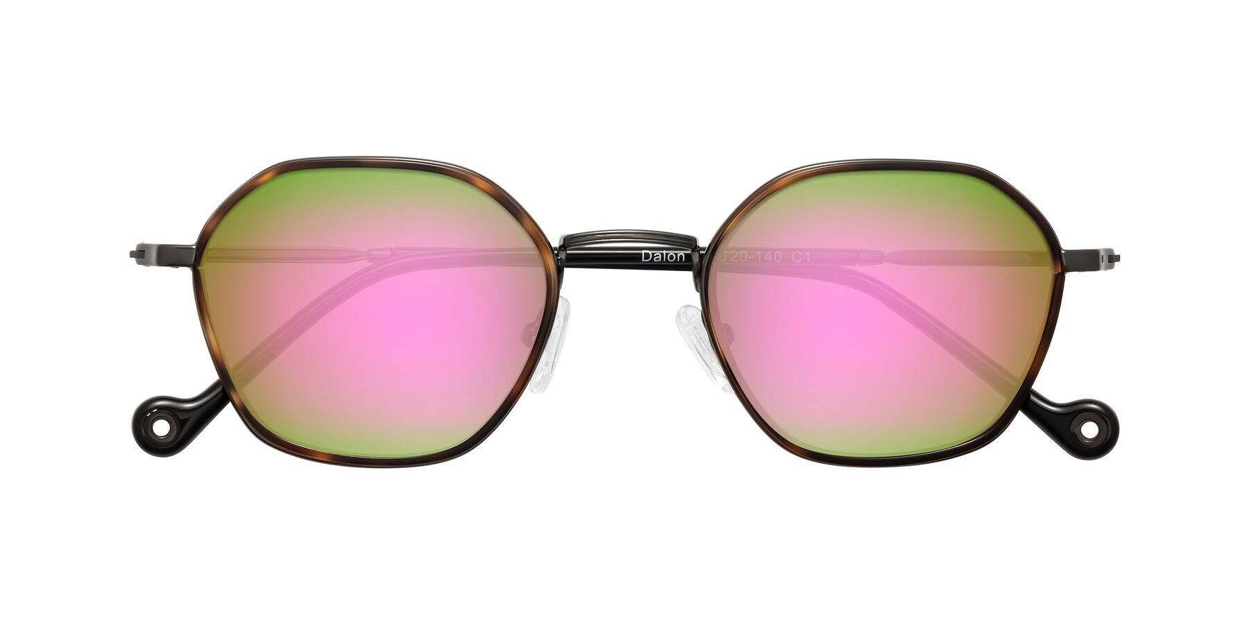 Folded Front of Dalon in Tortoise/Gunmetal with Pink Mirrored Lenses