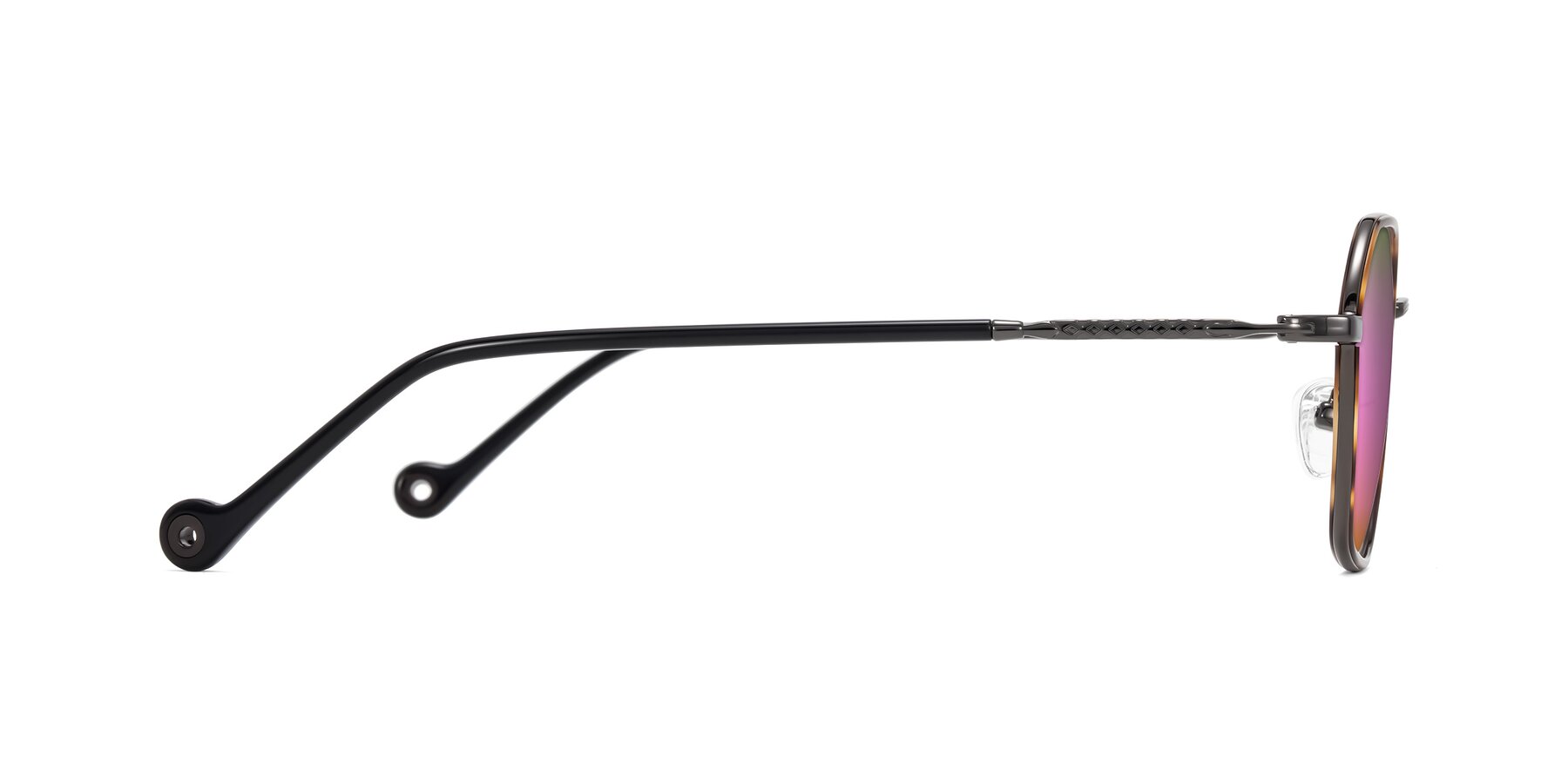 Side of Dalon in Tortoise/Gunmetal with Pink Mirrored Lenses