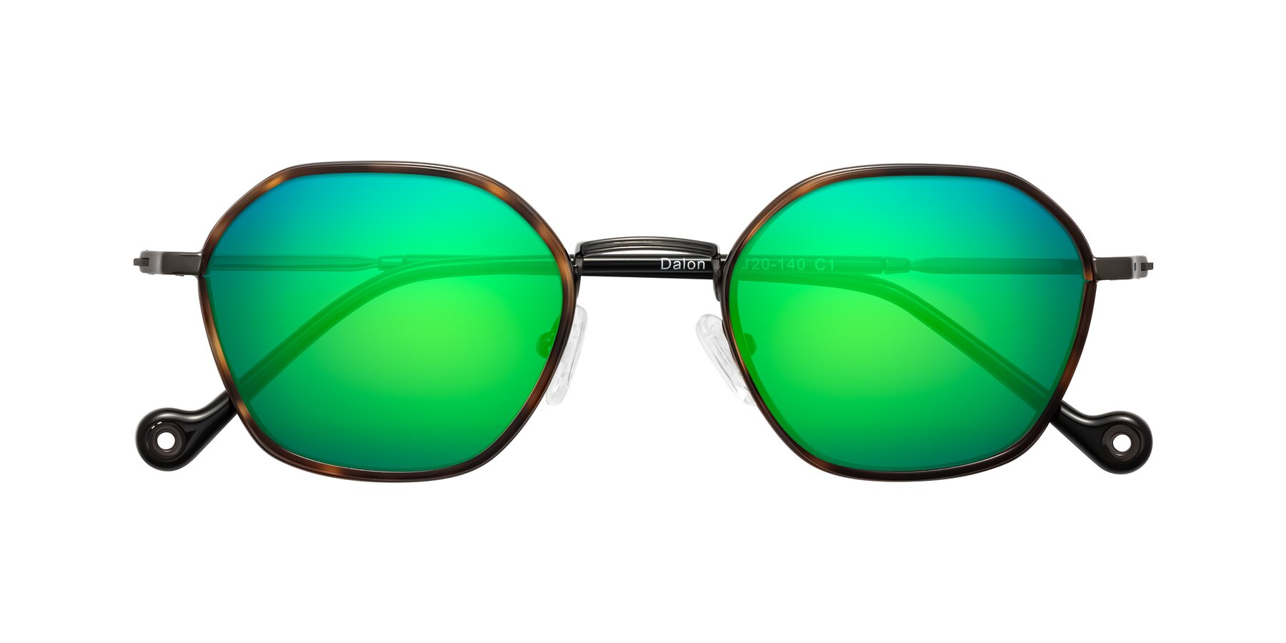 Folded Front of Dalon in Tortoise/Gunmetal with Green Mirrored Lenses