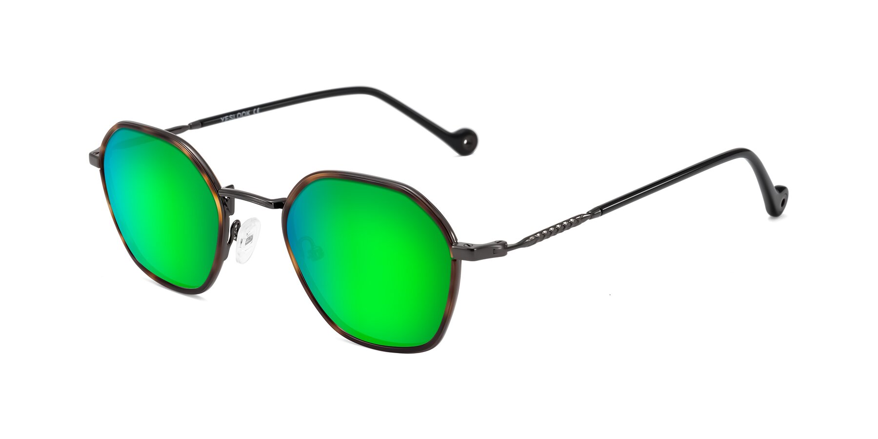 Angle of Dalon in Tortoise/Gunmetal with Green Mirrored Lenses