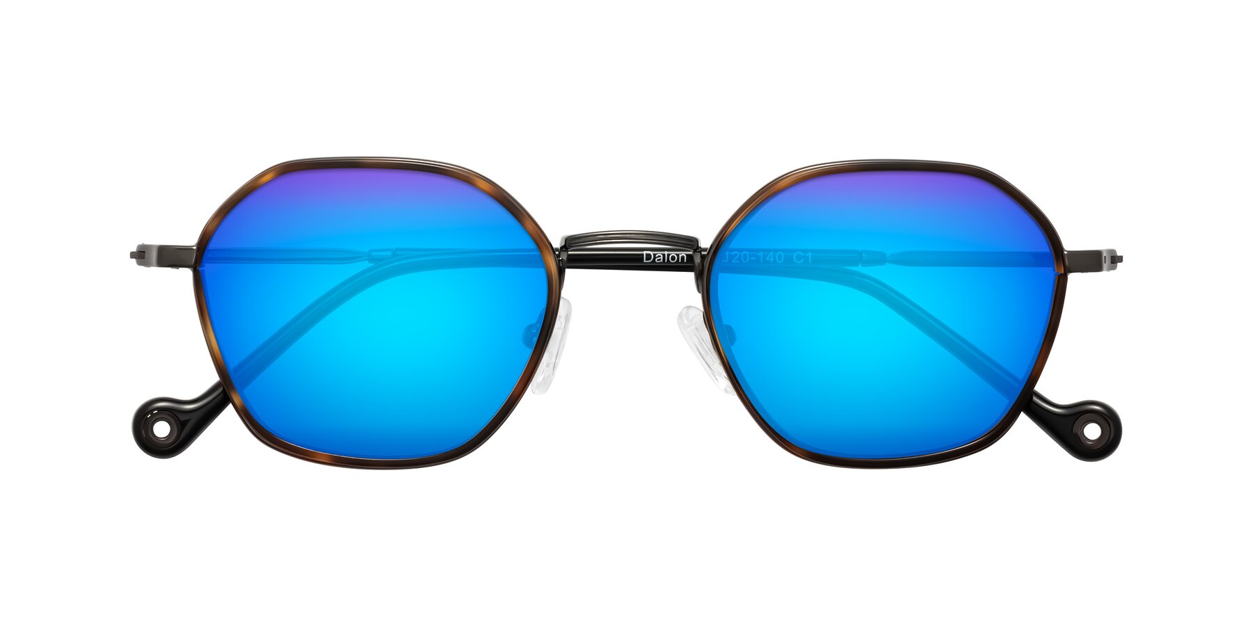 Folded Front of Dalon in Tortoise/Gunmetal with Blue Mirrored Lenses