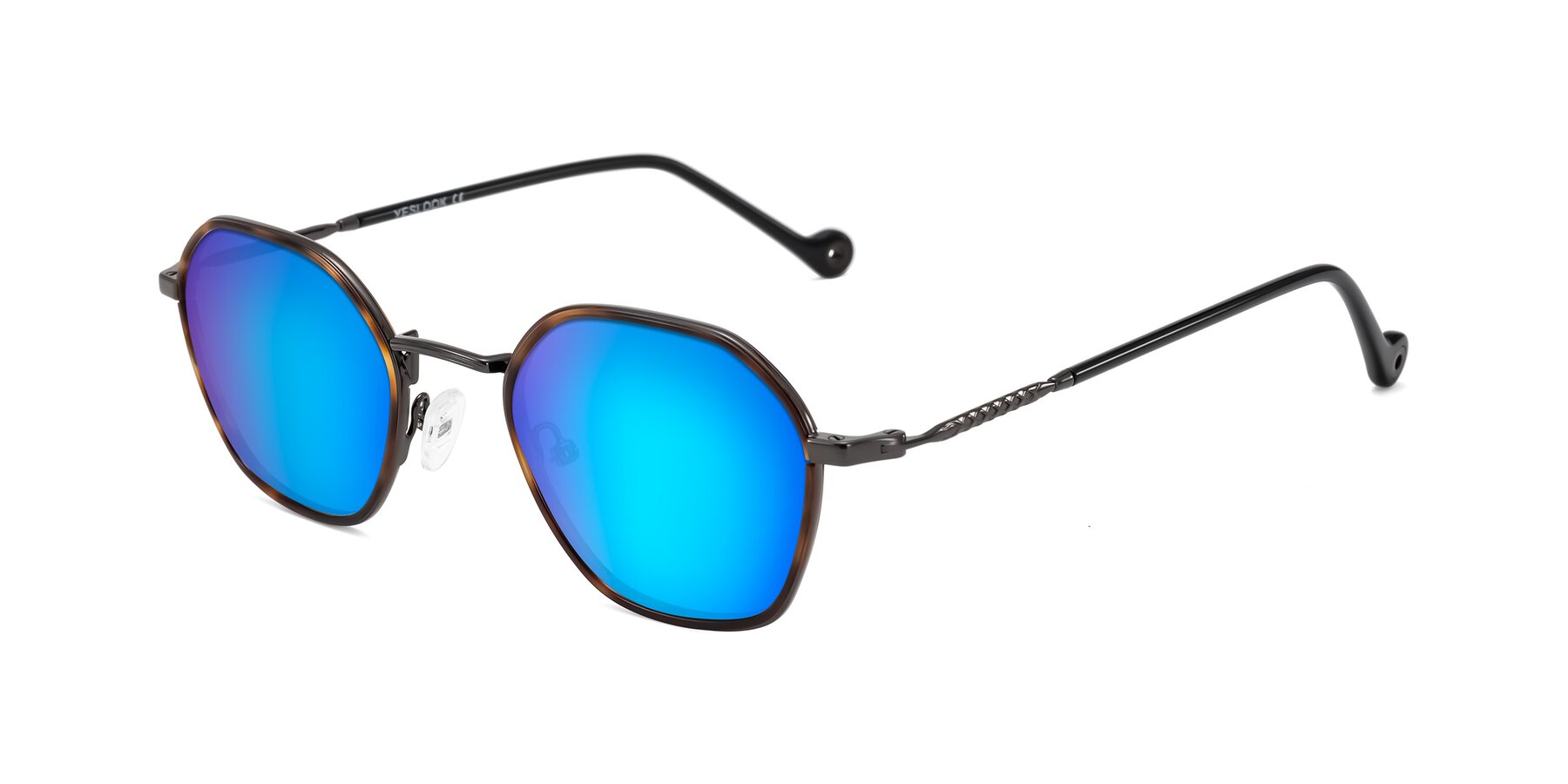 Angle of Dalon in Tortoise/Gunmetal with Blue Mirrored Lenses