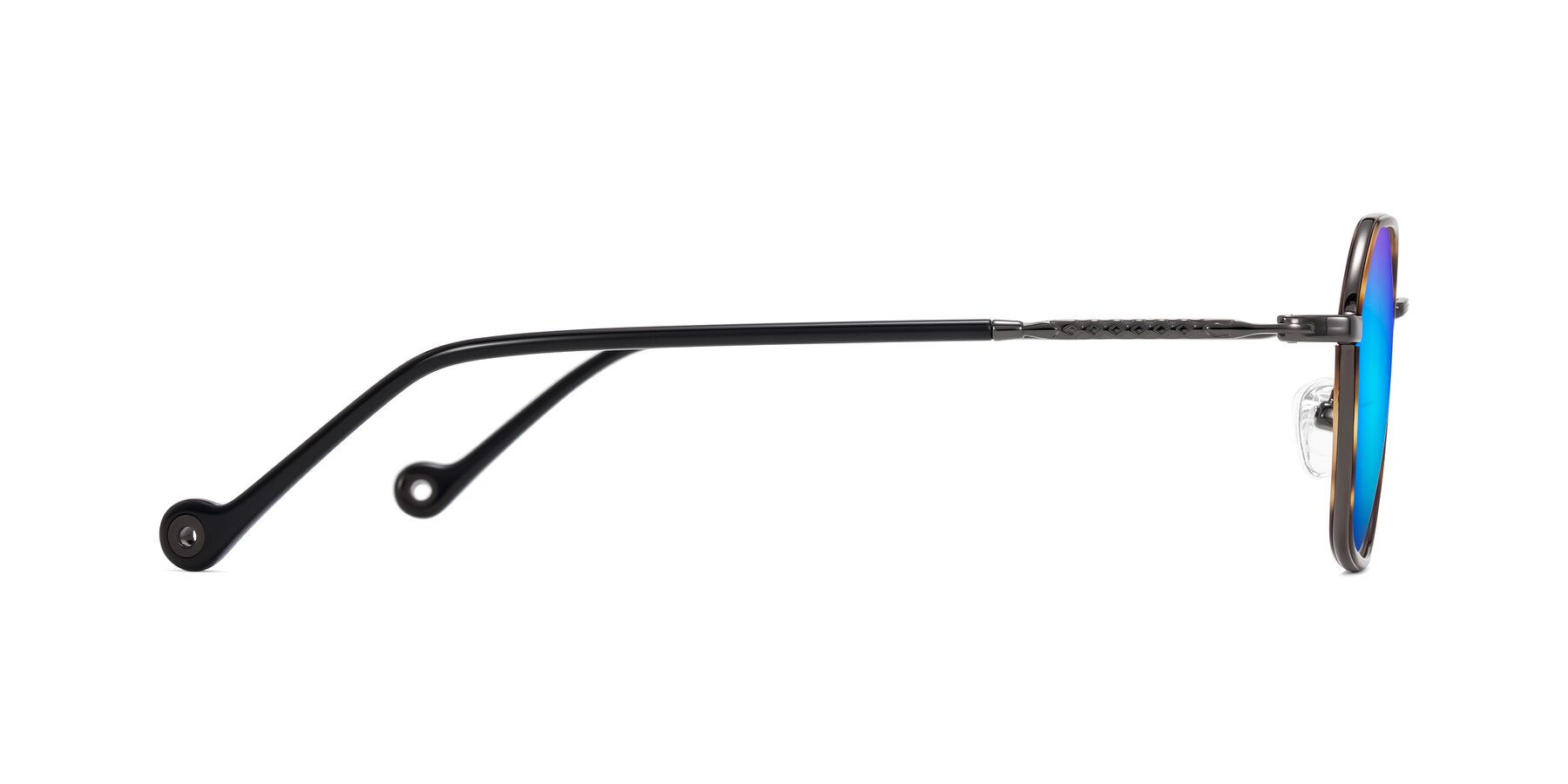 Side of Dalon in Tortoise/Gunmetal with Blue Mirrored Lenses