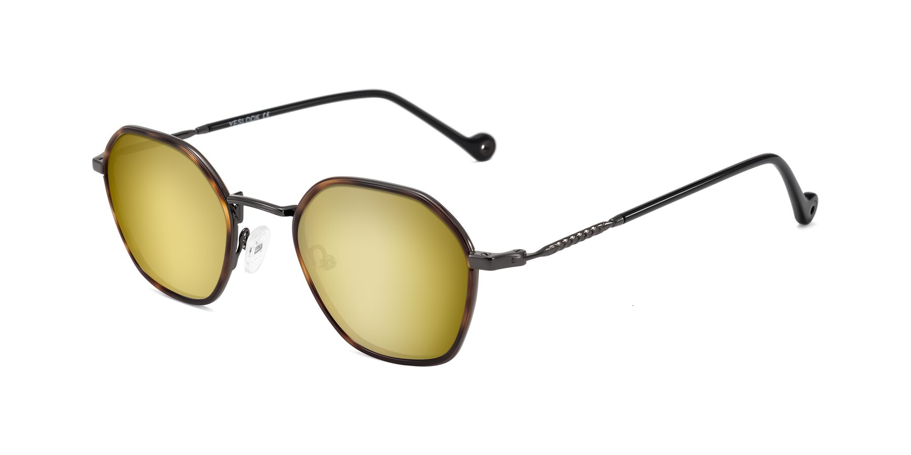Angle of Dalon in Tortoise/Gunmetal with Gold Mirrored Lenses