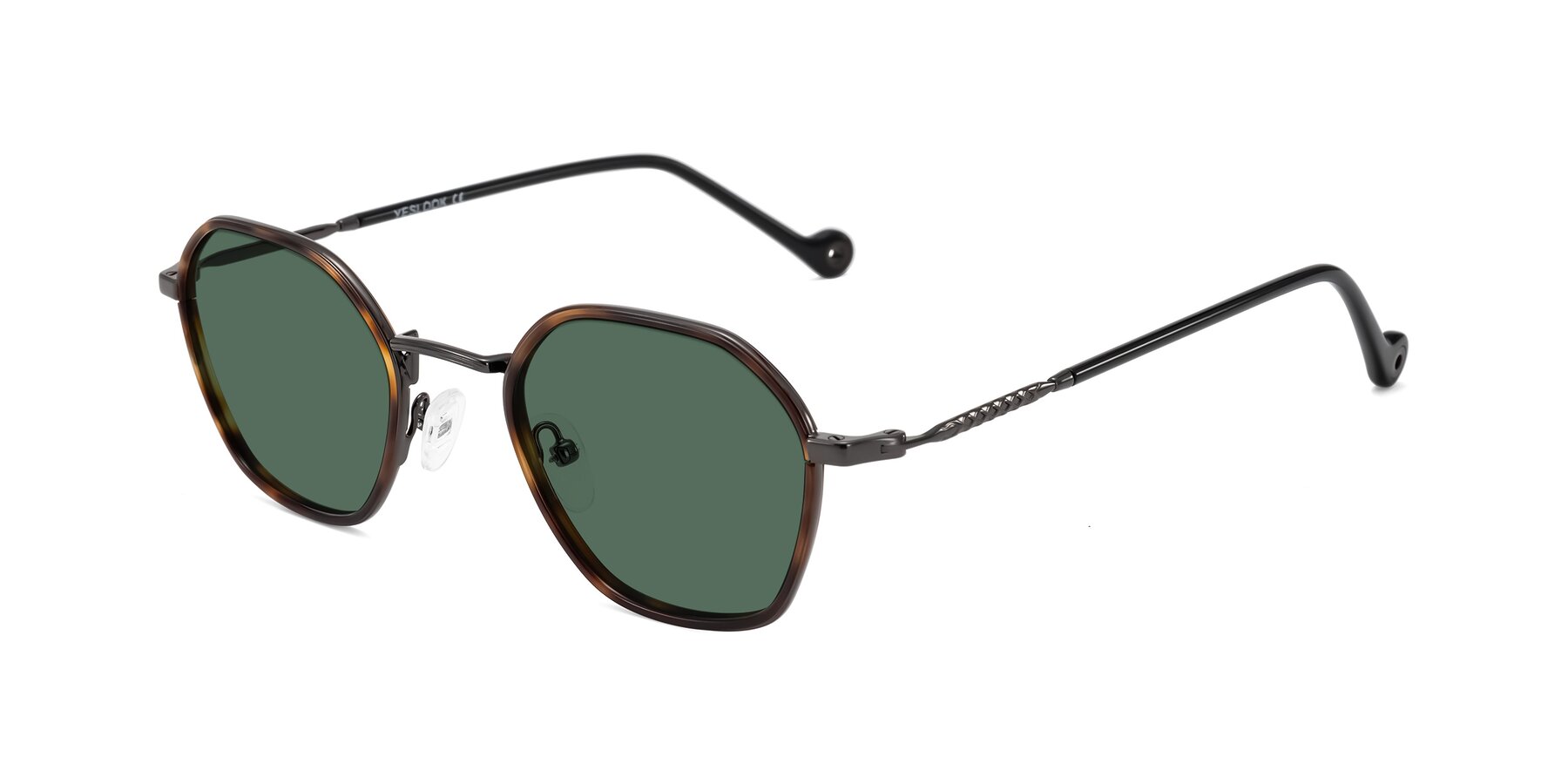 Angle of Dalon in Tortoise/Gunmetal with Green Polarized Lenses