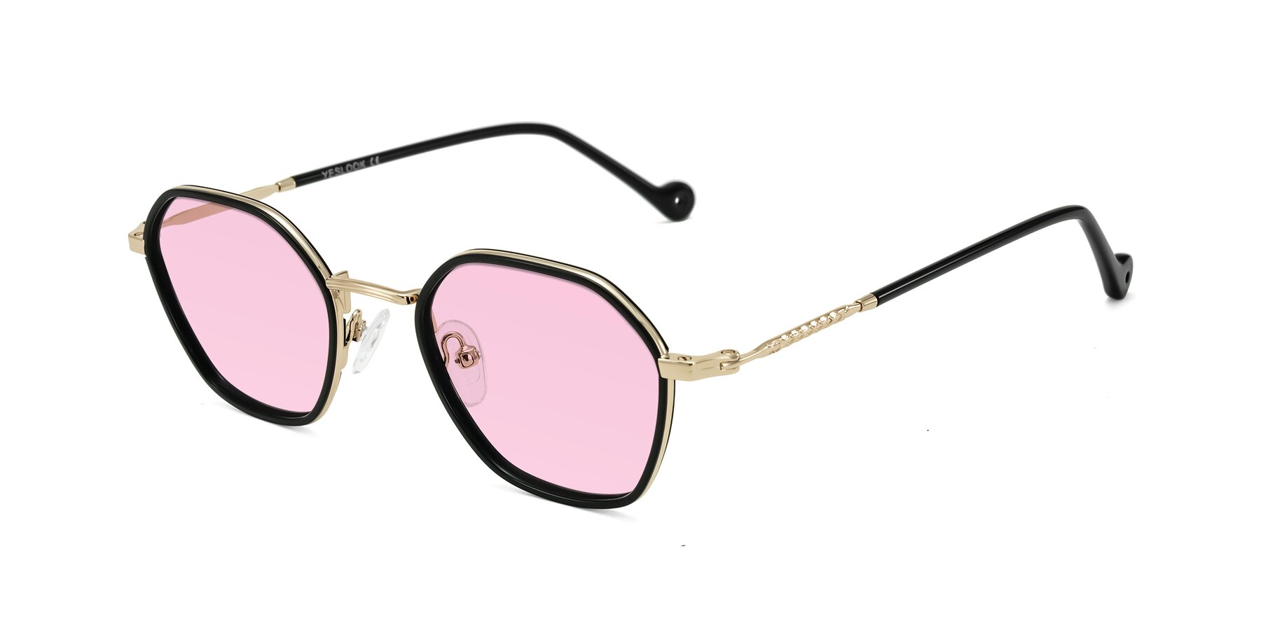 Angle of Dalon in Black/Gold with Light Pink Tinted Lenses