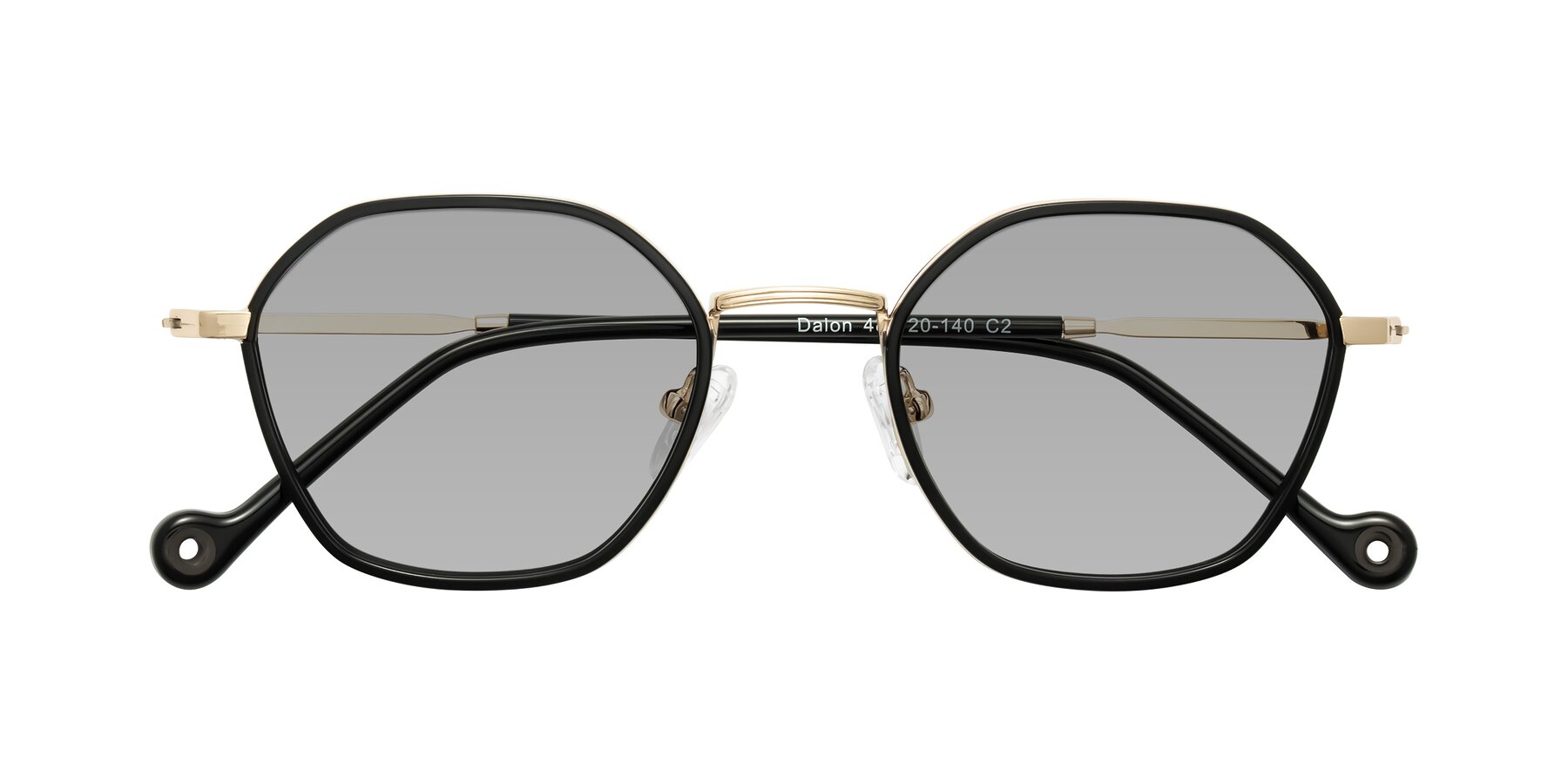 Folded Front of Dalon in Black/Gold with Light Gray Tinted Lenses
