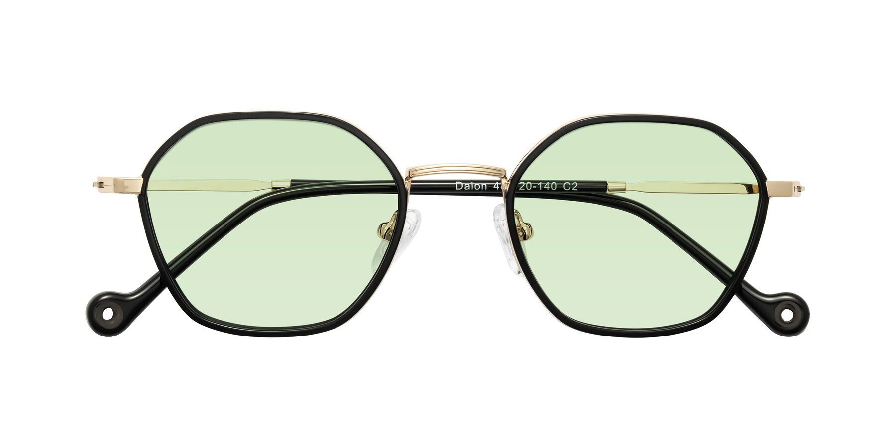 Folded Front of Dalon in Black/Gold with Light Green Tinted Lenses