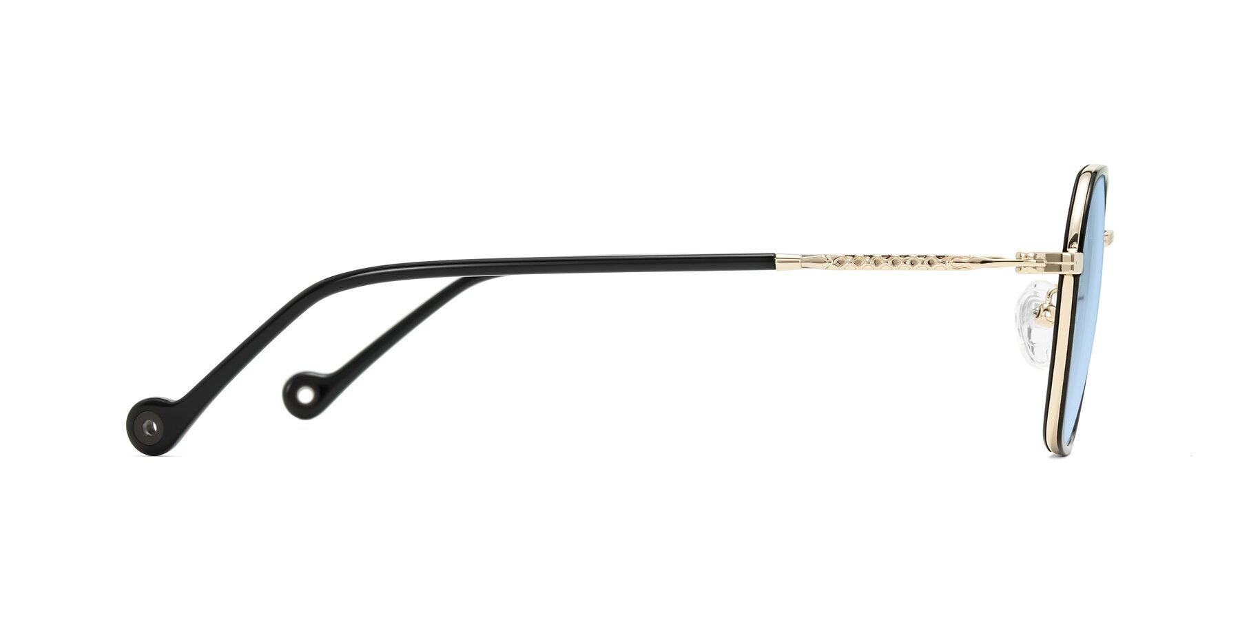 Side of Dalon in Black/Gold with Light Blue Tinted Lenses
