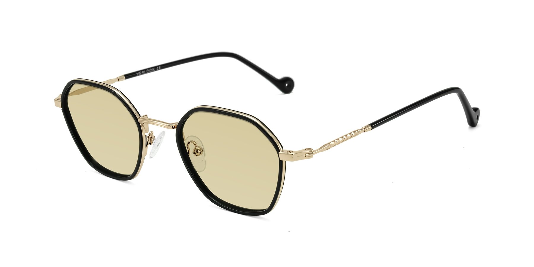 Angle of Dalon in Black/Gold with Light Champagne Tinted Lenses