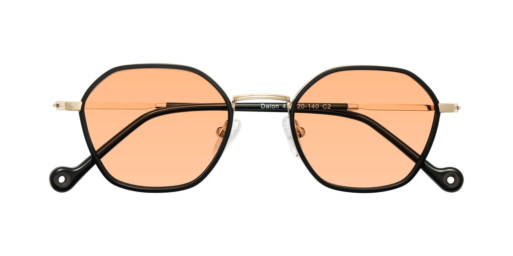 Folded Front of Dalon in Black/Gold with Light Orange Tinted Lenses