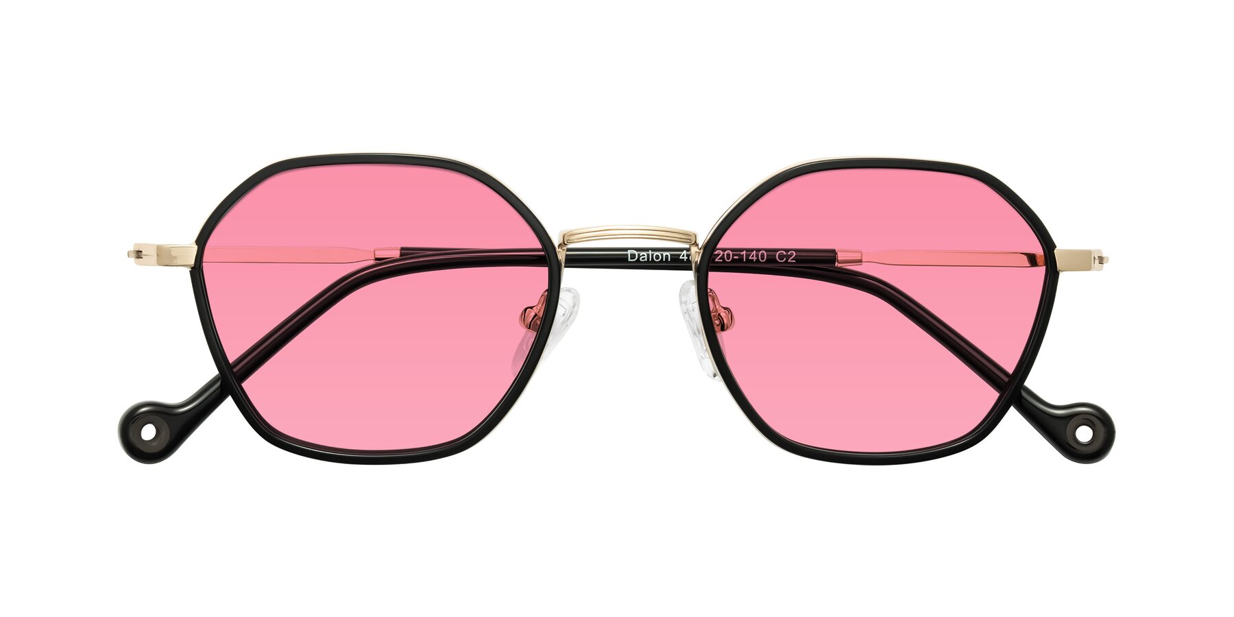 Folded Front of Dalon in Black/Gold with Pink Tinted Lenses