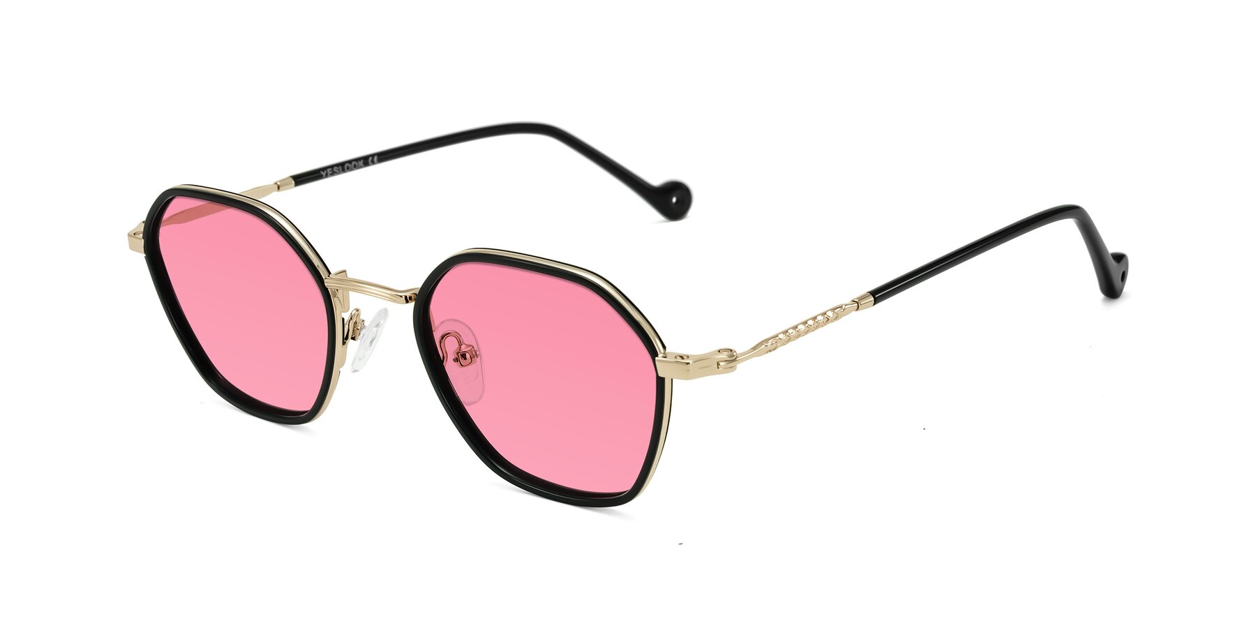 Angle of Dalon in Black/Gold with Pink Tinted Lenses