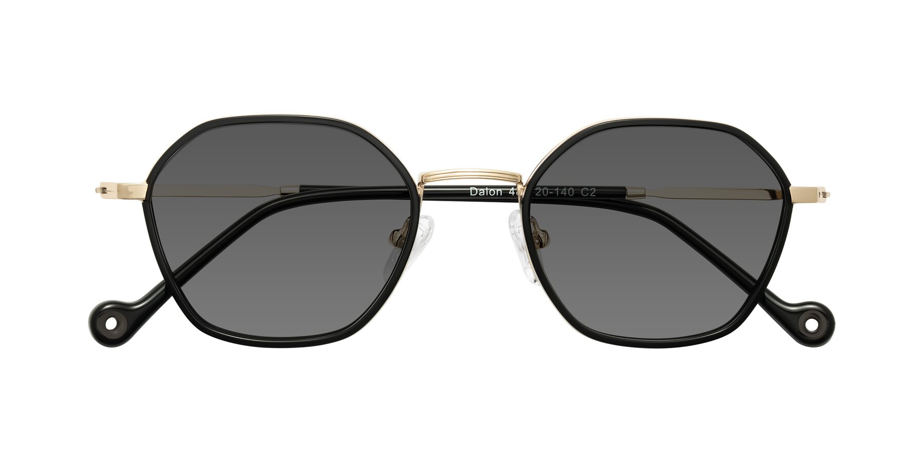 Folded Front of Dalon in Black/Gold with Medium Gray Tinted Lenses