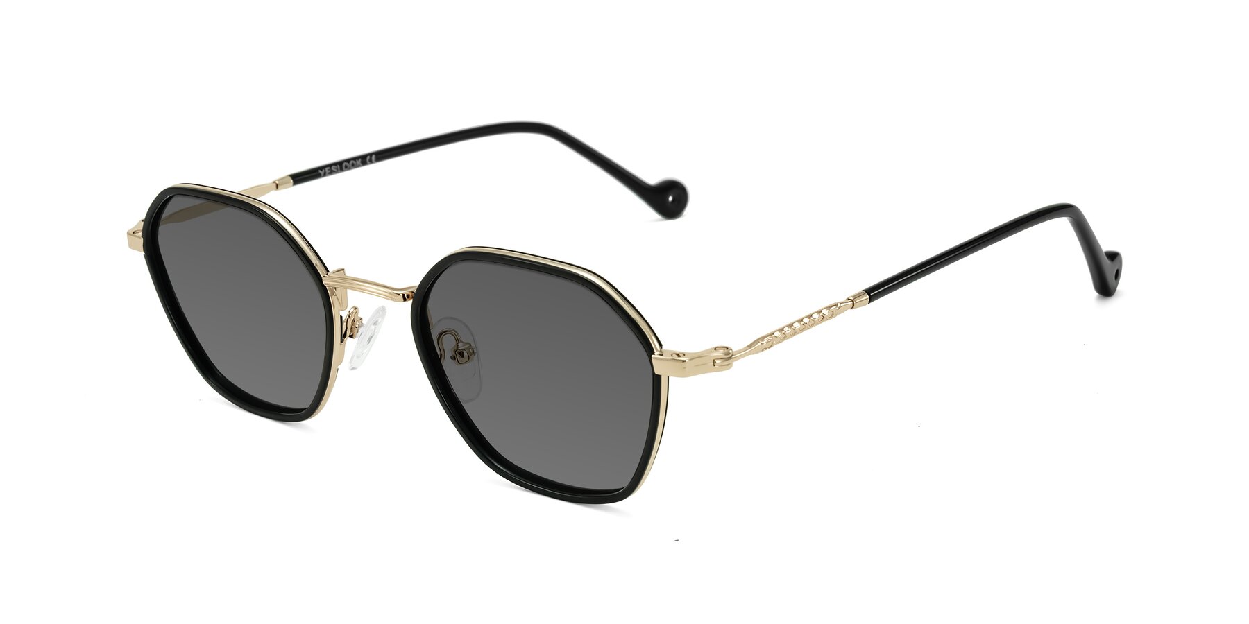 Angle of Dalon in Black/Gold with Medium Gray Tinted Lenses