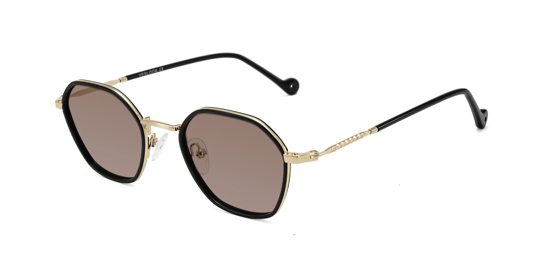 Angle of Dalon in Black/Gold with Medium Brown Tinted Lenses