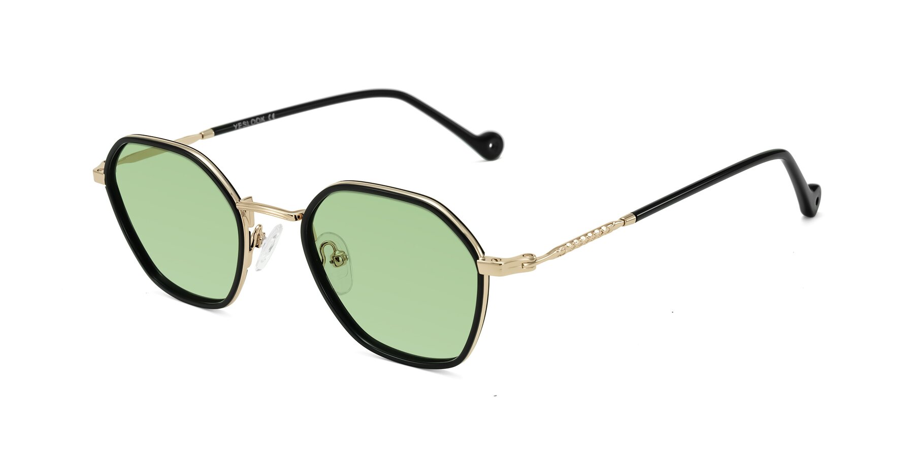 Angle of Dalon in Black/Gold with Medium Green Tinted Lenses