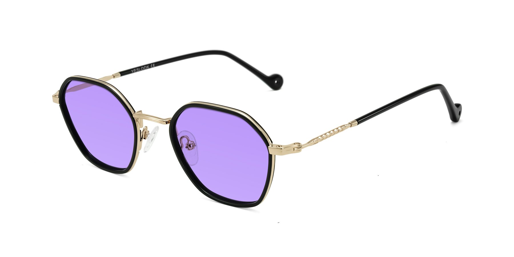 Angle of Dalon in Black/Gold with Medium Purple Tinted Lenses