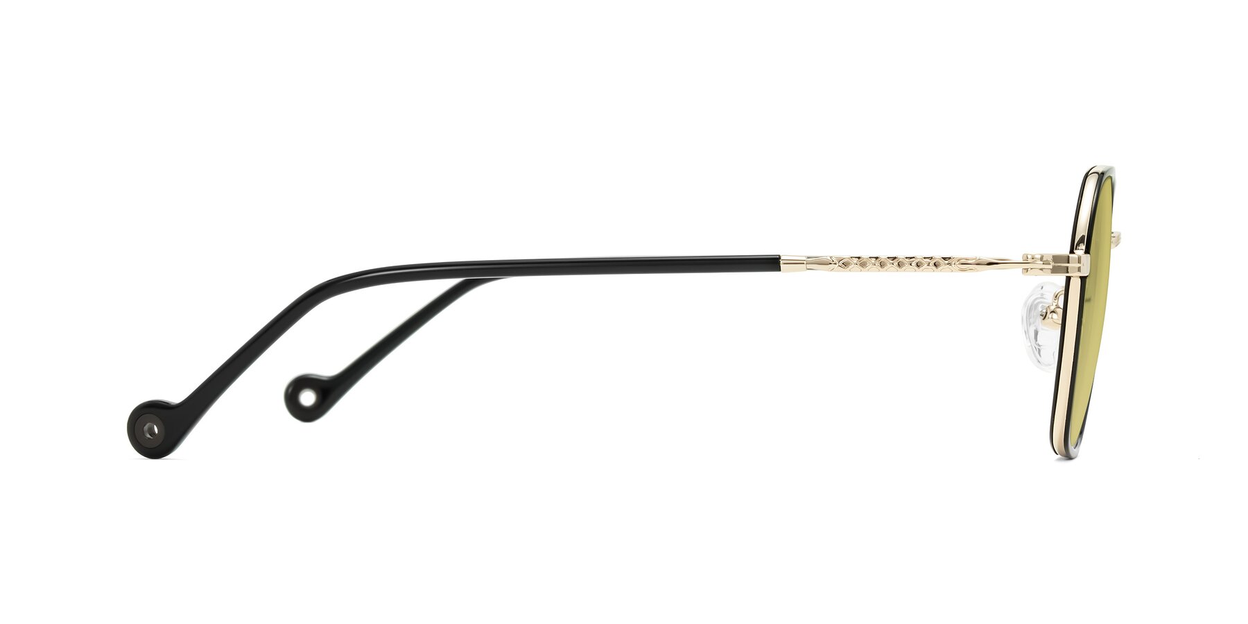 Side of Dalon in Black/Gold with Medium Champagne Tinted Lenses