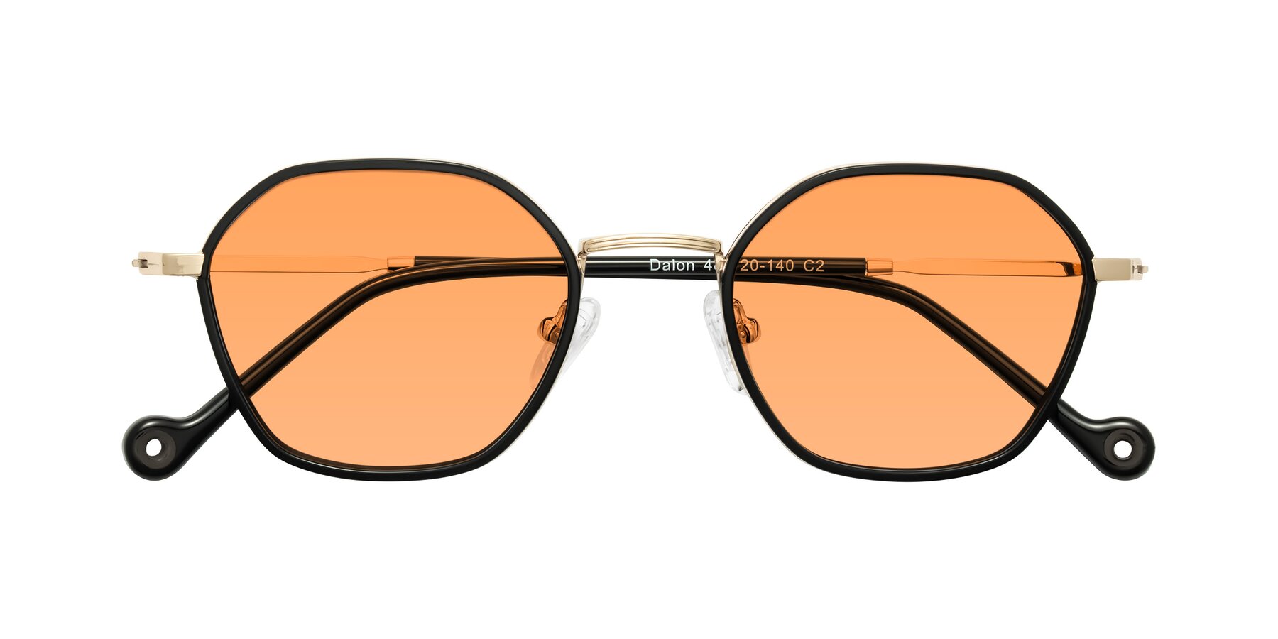 Folded Front of Dalon in Black/Gold with Medium Orange Tinted Lenses