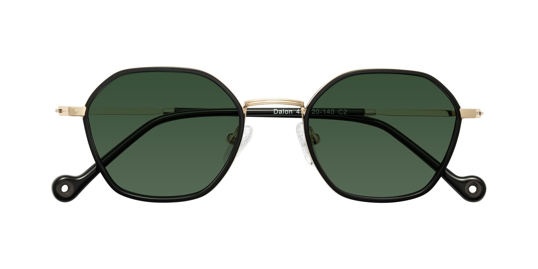 Folded Front of Dalon in Black/Gold with Green Tinted Lenses