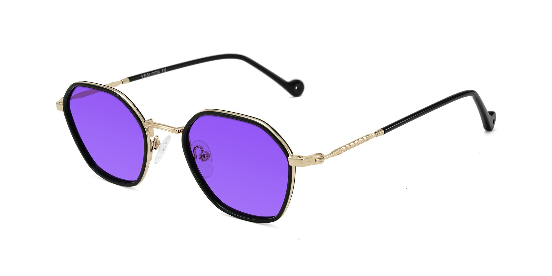 Angle of Dalon in Black/Gold with Purple Tinted Lenses