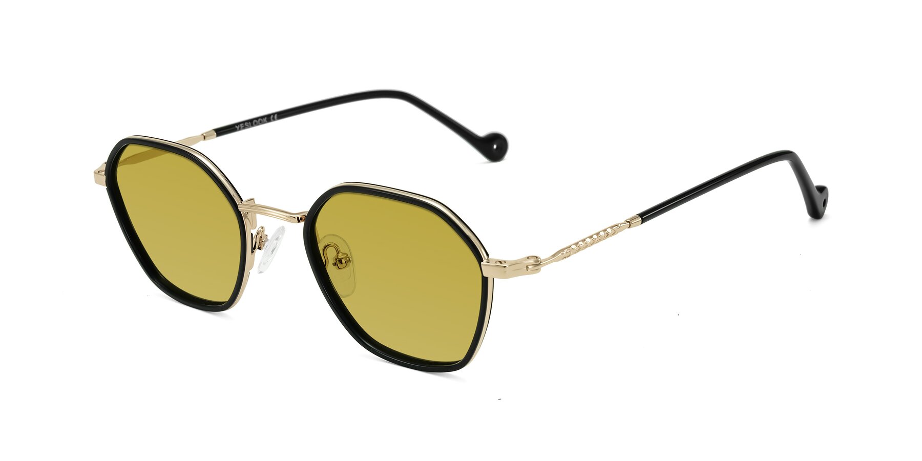 Angle of Dalon in Black/Gold with Champagne Tinted Lenses