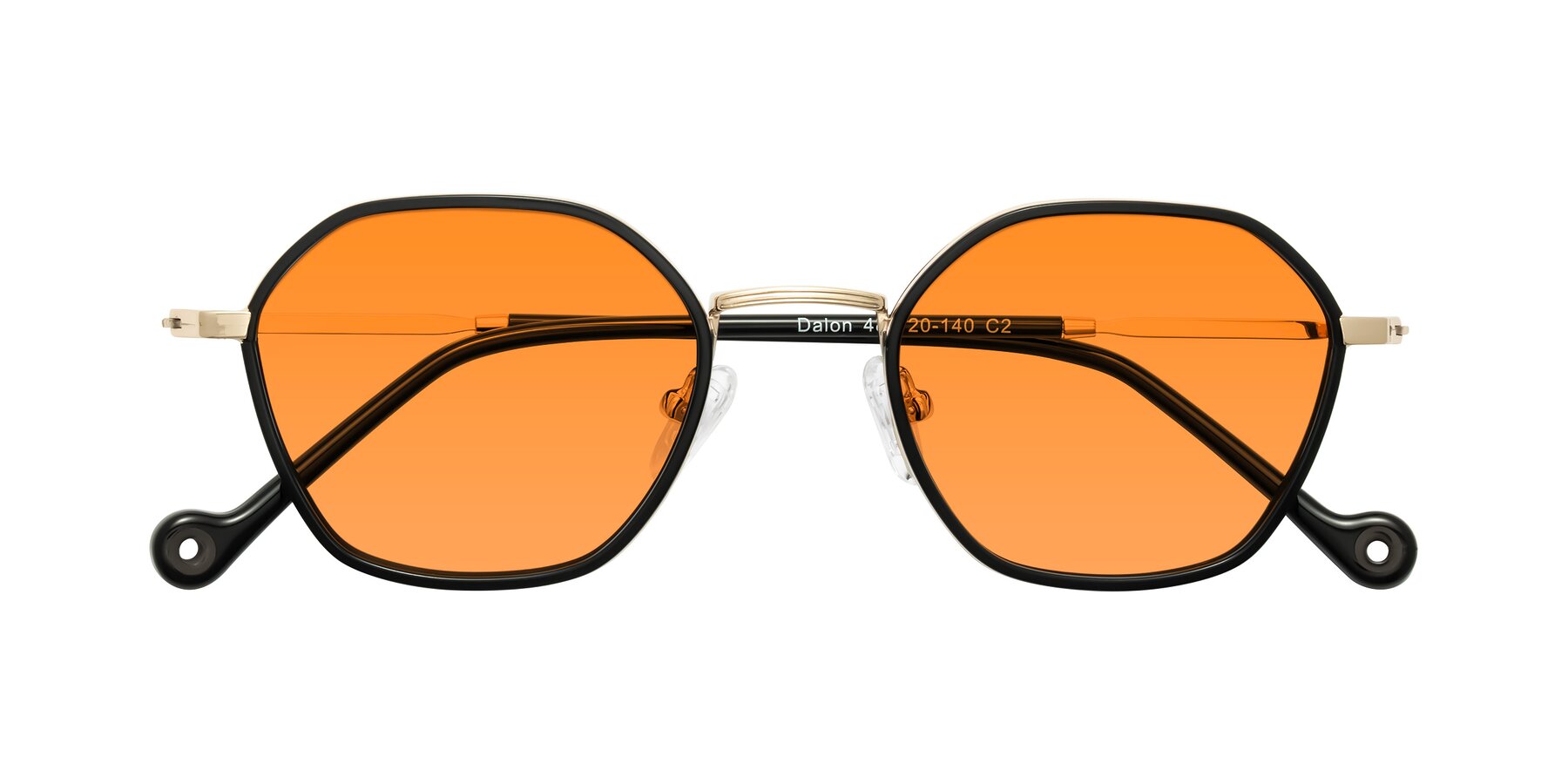 Folded Front of Dalon in Black/Gold with Orange Tinted Lenses